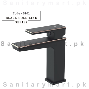 Faisal Sanitary Black Gold Line Basin Mixer code 9101
