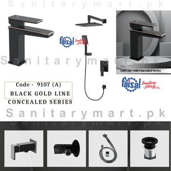Faisal Sanitary Complete Black Gold Line with Concealed Series Set code 9107 (A)