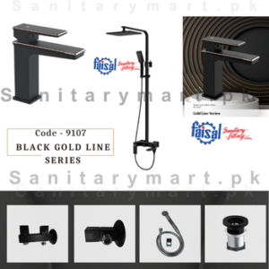 Faisal Sanitary Fittings Complete Black Gold Line Series Set code 9107